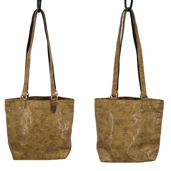 Vintage SAS Vegan Faux Leather Tote Shoulder Bag Tan Snake Embossed Handmade USA - Picture 1 of 13